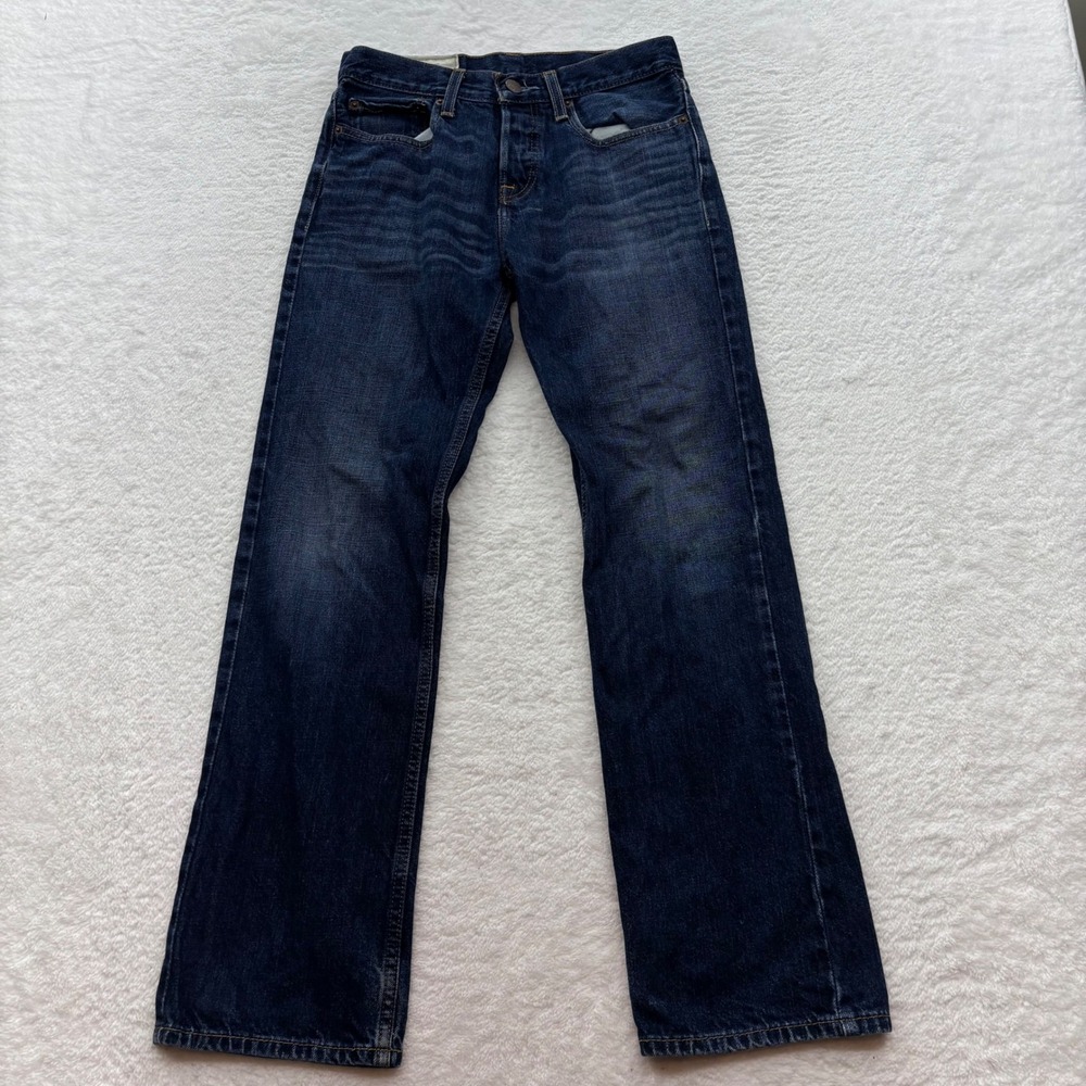 Hollister Mens Dark Wash Bootcut Jeans 29x30 Button Fly Blue Denim Pants